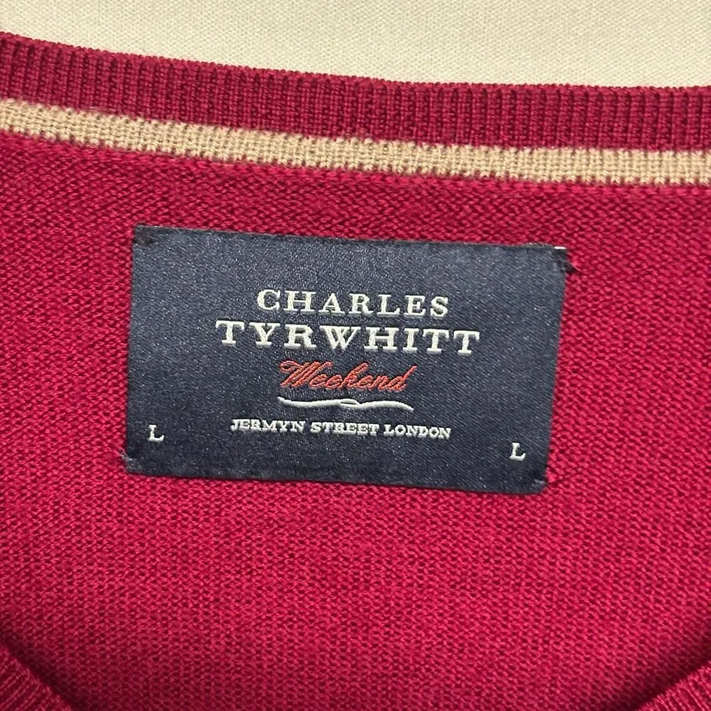 Charles Tyrwhitt Men Extra Fine Merino Wool Sweater Size Large V-Neck C133 -26